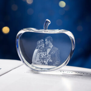 Personalized Gift for Her, Unique Home Decor, Custom Laser Etched Glass, Anniversary, Wedding 3D | Photo Crystal Apple