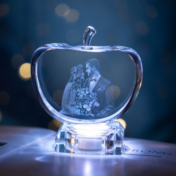 Personalized Gift for Her, Unique Home Decor, Custom Laser Etched Glass, Anniversary, Wedding 3D | Photo Crystal Apple - Image 2