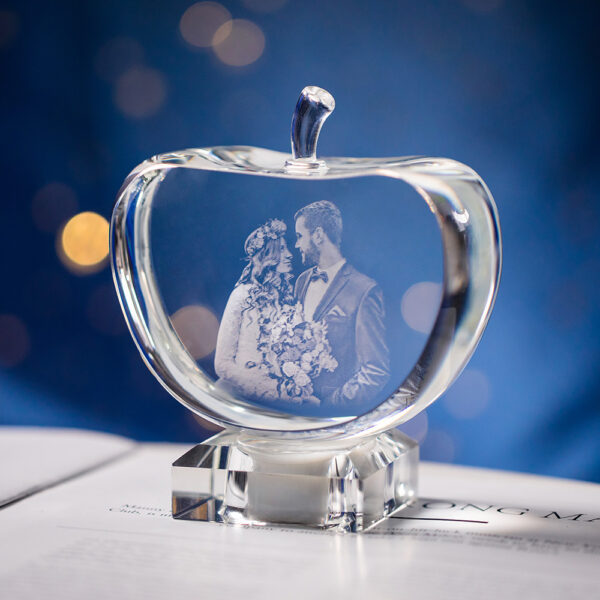 Personalized Gift for Her, Unique Home Decor, Custom Laser Etched Glass, Anniversary, Wedding 3D | Photo Crystal Apple - Image 3