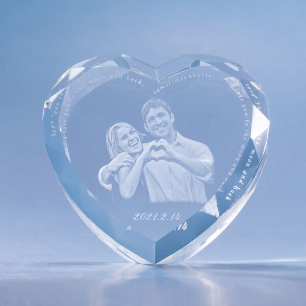 3D Photo Wave Line Heart Crystal Anniversary Gift For Her - Image 2