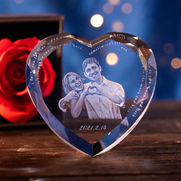 3D Photo Wave Line Heart Crystal Anniversary Gift For Her - Image 6