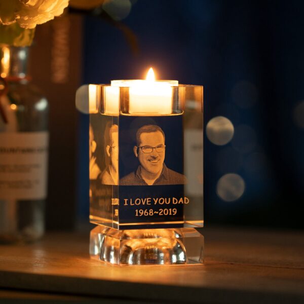 3D Crystal Candle Holder Memorial Photo Keepsake - Image 6