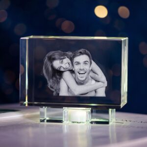 Custom 3D Crystal Photo Engraved Gift for Couple