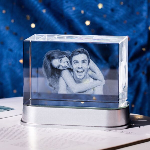 Custom 3D Crystal Photo Engraved Gift for Couple - Image 3